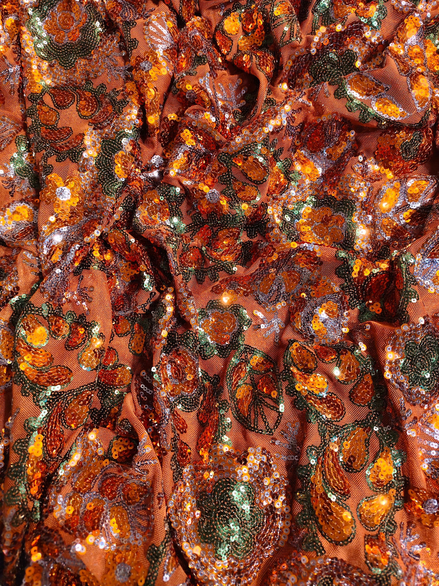 Burnt Marigold Sequin Net Fabric