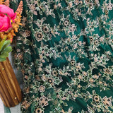 2 Piece Emerald Green Embroidered Net Fabric