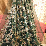2 Piece Emerald Green Embroidered Net Fabric
