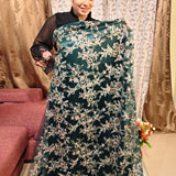 2 Piece Emerald Green Embroidered Net Fabric