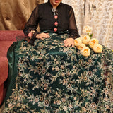 2 Piece Emerald Green Embroidered Net Fabric