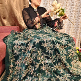 2 Piece Emerald Green Embroidered Net Fabric