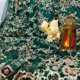 2 Piece Emerald Green Embroidered Net Fabric