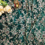 2 Piece Emerald Green Embroidered Net Fabric