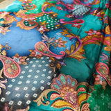 Teal Green Paisley Jacquard Silk Fabric
