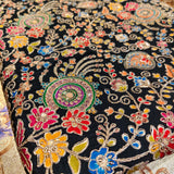 Luxury Black Crepe Silk Heavy Embellished Fabric