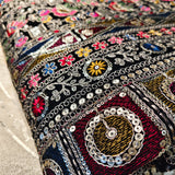 Midnight Black & Multicolour Heritage Embroidered Velvet Fabric