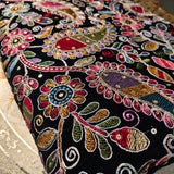 Midnight Black & Multicolour Paisley Floral Embroidered Velvet Fabric