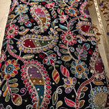 Midnight Black & Multicolour Paisley Floral Embroidered Velvet Fabric