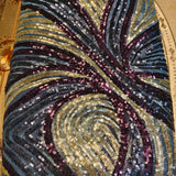 Deep Indigo & Gold Sequin Work Soft Net fabric