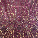 Deep Purple Satin backed Net handwork fabric