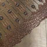 Olive Champagne & Rose Gold Embellished Net Fabric with Satin Base