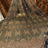 Olive Champagne & Rose Gold Embellished Net Fabric with Satin Base