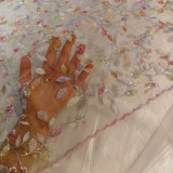 Pearl Ivory & Pastel Garden Embroidered Net Fabric