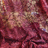 Wine Blossom Sequin Net Fabric