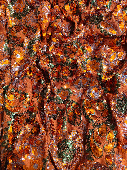 Burnt Marigold Sequin Net Fabric