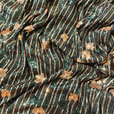 Deep Emerald & Gold Wave Sequin Net Fabric