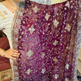 Royal Purple Georgette Embroidered Indian Saree