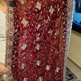 Rich Crimson Red Embroidered Georgette Indian Saree