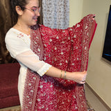 Dark Red Georgette Embroidered Indian Saree