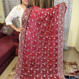 Dark Red Georgette Embroidered Indian Saree