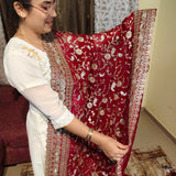 Dark Red Georgette Embroidered Indian Saree