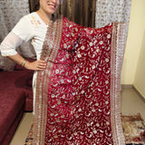 Dark Red Georgette Embroidered Indian Saree