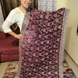 Royal Purple Georgette Embroidered Indian Saree