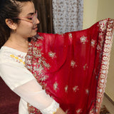 Dark Red Georgette Embroidered Indian Saree