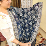 Deep Navy Blue Embroidered Georgette Indian Saree