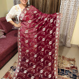 Rich Red Georgette Embroidered Indian Saree