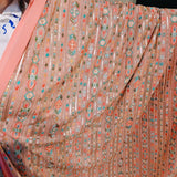 Peach Pleated Embroidered Georgette Fabric