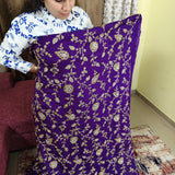 Royal Purple Zari Embroidered Chiffon Fabric
