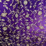 Royal Purple Zari Embroidered Chiffon Fabric