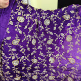 Royal Purple Zari Embroidered Chiffon Fabric