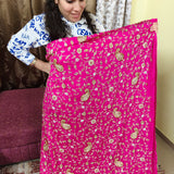 Hot Pink Zari Embroidered Chiffon Fabric