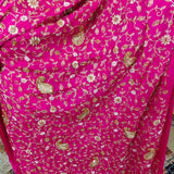 Hot Pink Zari Embroidered Chiffon Fabric