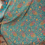 Turquoise Teal Crepe Silk Embroidered Fabric