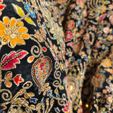 Luxury Black Crepe Silk Heavy Embellished Fabric