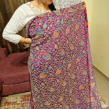 Royal Purple Crepe Silk Heavy Embellished Fabric