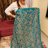 Opulent Turquoise Embellished Tissue Fabric