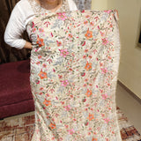 Soft Beige Embroidered Organza Fabric