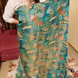 قماش حريري جاكار بلون الفيروز النابض بالحياة