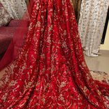 Red Satin-Backed handwork Net Fabric