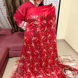 Red Satin-Backed handwork Net Fabric