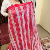 Hot Pink Sequin Net handwork with Satin silk fabric