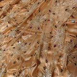 Peach Silk Satin Backed handwork Net Fabric