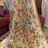 Cream Satin Backed Net Fabric with Heavy handwork