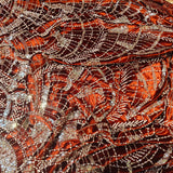 Vibrant Burnt Orange Embellished Silk Velvet fabric