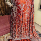 Vibrant Burnt Orange Embellished Silk Velvet fabric